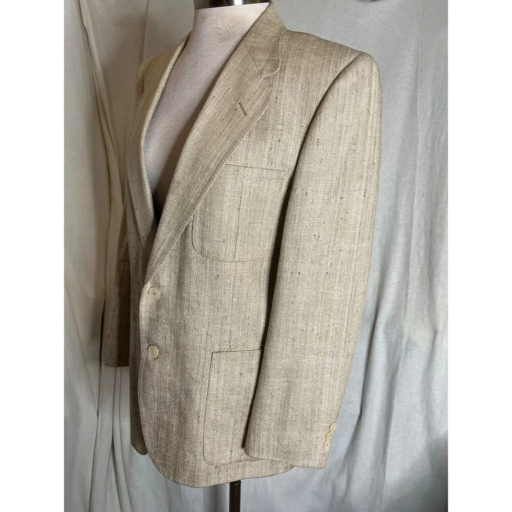 Vintage Di Mitri Men's Silk Blazer Jacket Beige 100% Pure Silk Two-Button Size M